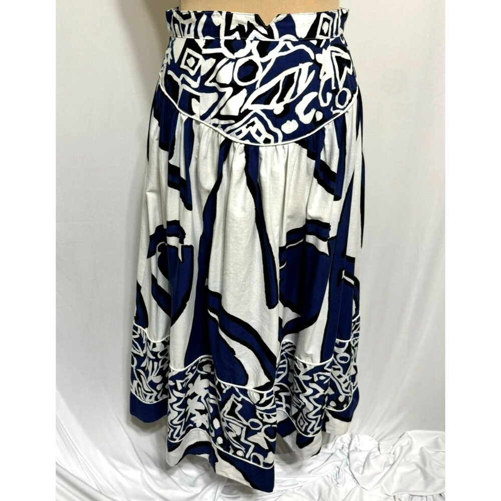 Howard Wolf Vintage Blue & White Abstract Print Maxi Skirt Size 12 Dallas
